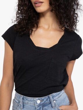 Sanctuary Black Scoop Neck Pocket Tee - Short Sleeve